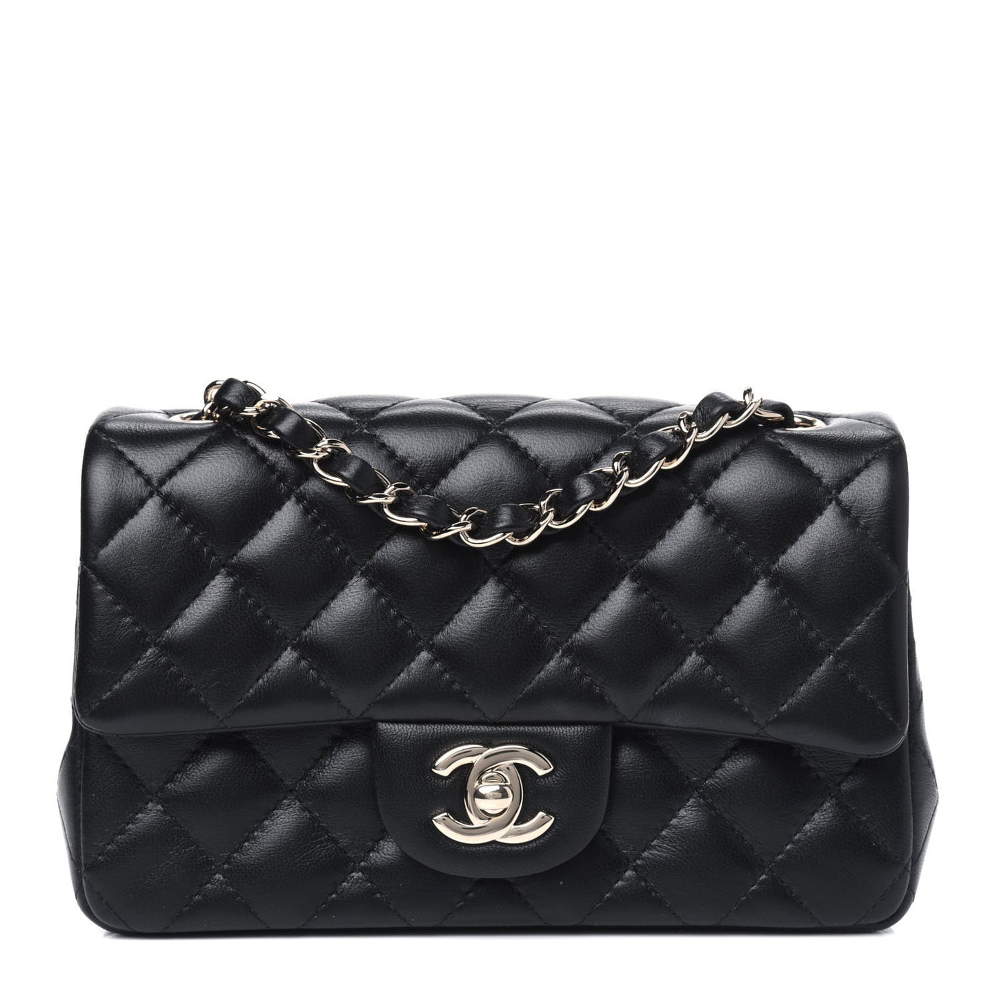 Lambskin Quilted Mini Rectangular Flap Black