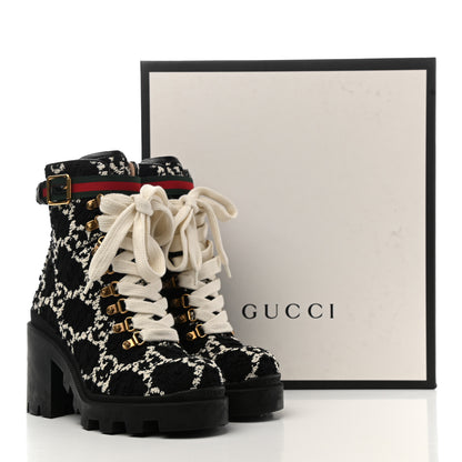 Gucci Tweed GG Monogram Lace Up Combat Ankle Boots 36 Black 11 of 11