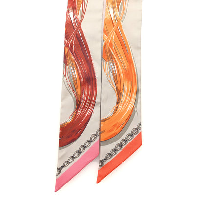 Hermes Silk Cavalcades Twilly Gris Perle Orange Acajou 2 of 4