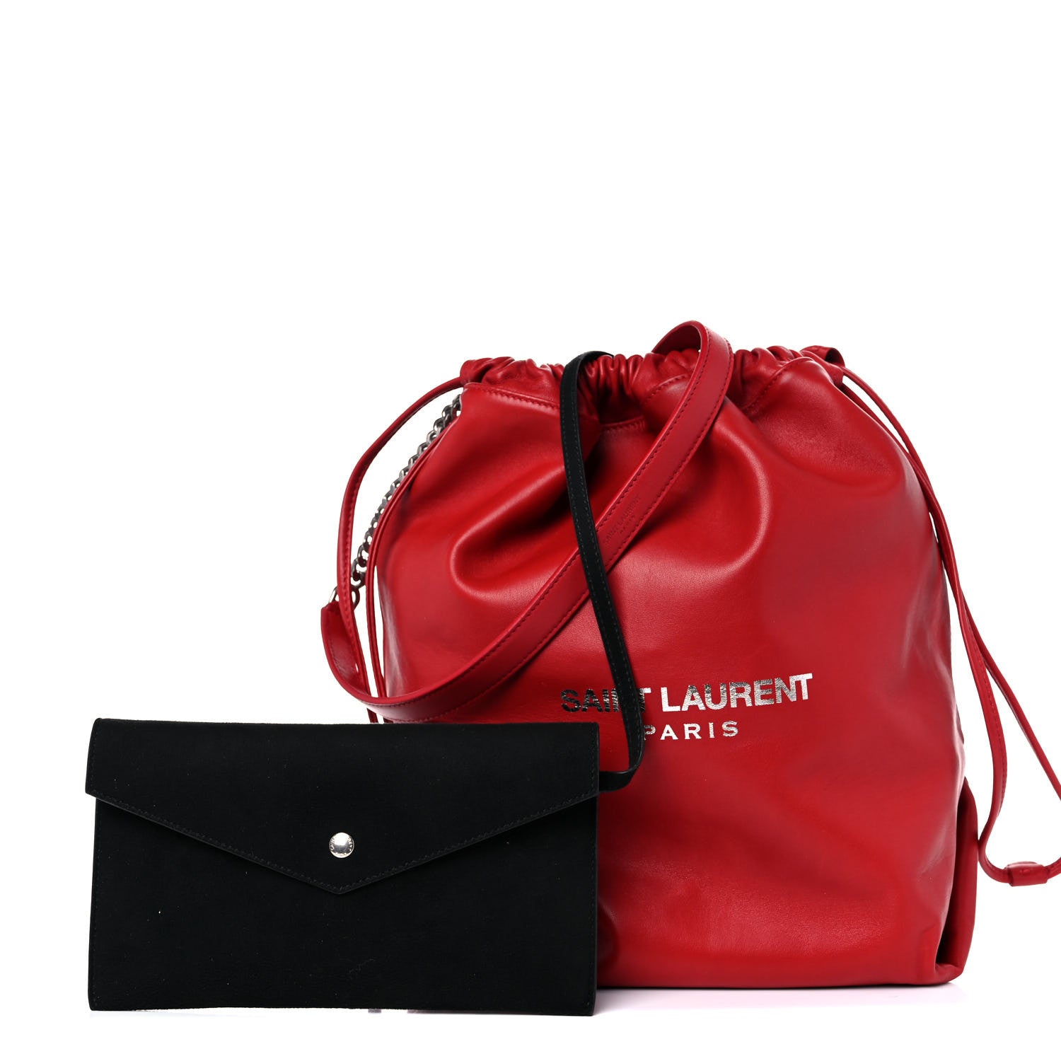 Saint Laurent Lambskin Teddy Drawstring Bag Eros Red 1 of 12