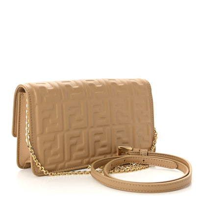 Fendi Nappa Matisse FF Embossed Wallet On Chain Baguette Miele Scuro 3 of 9
