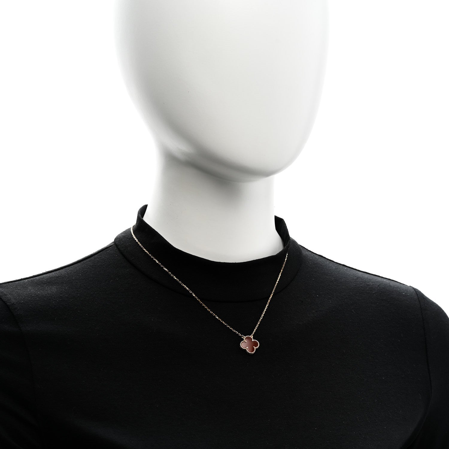 Van Cleef & Arpels 18K Yellow Gold Carnelian Vintage Alhambra Pendant Necklace 2 of 5
