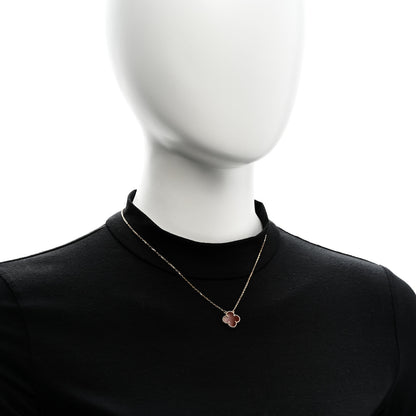 Van Cleef & Arpels 18K Yellow Gold Carnelian Vintage Alhambra Pendant Necklace 2 of 5
