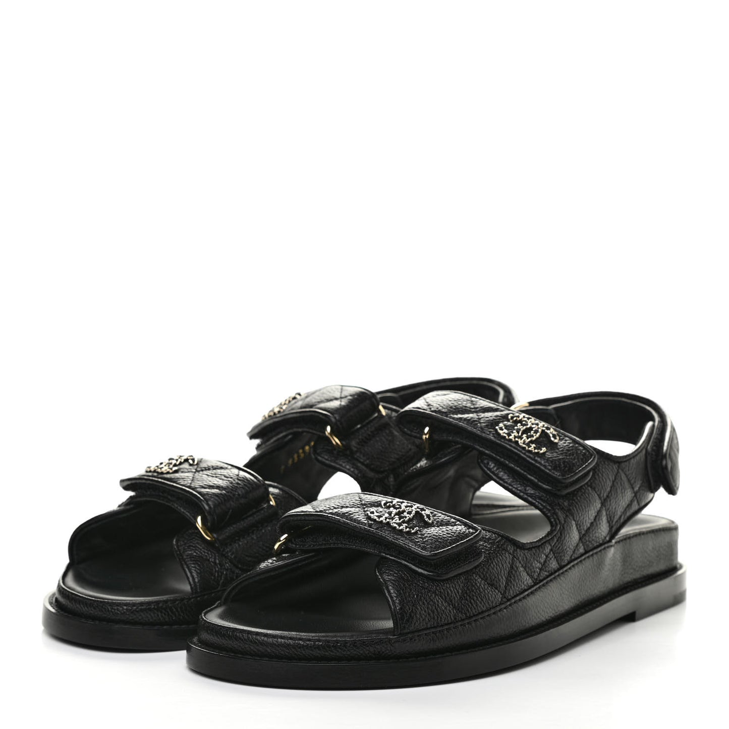 Grained Calfskin Velcro Dad Sandals 38 Black