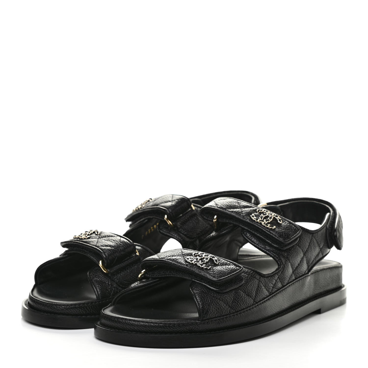 Chanel Grained Calfskin Velcro Dad Sandals 38 Black 3 of 8