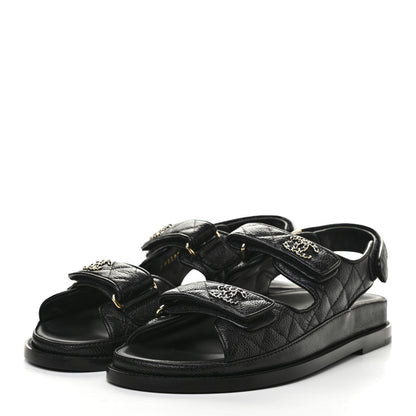 Chanel Grained Calfskin Velcro Dad Sandals 38 Black 3 of 8