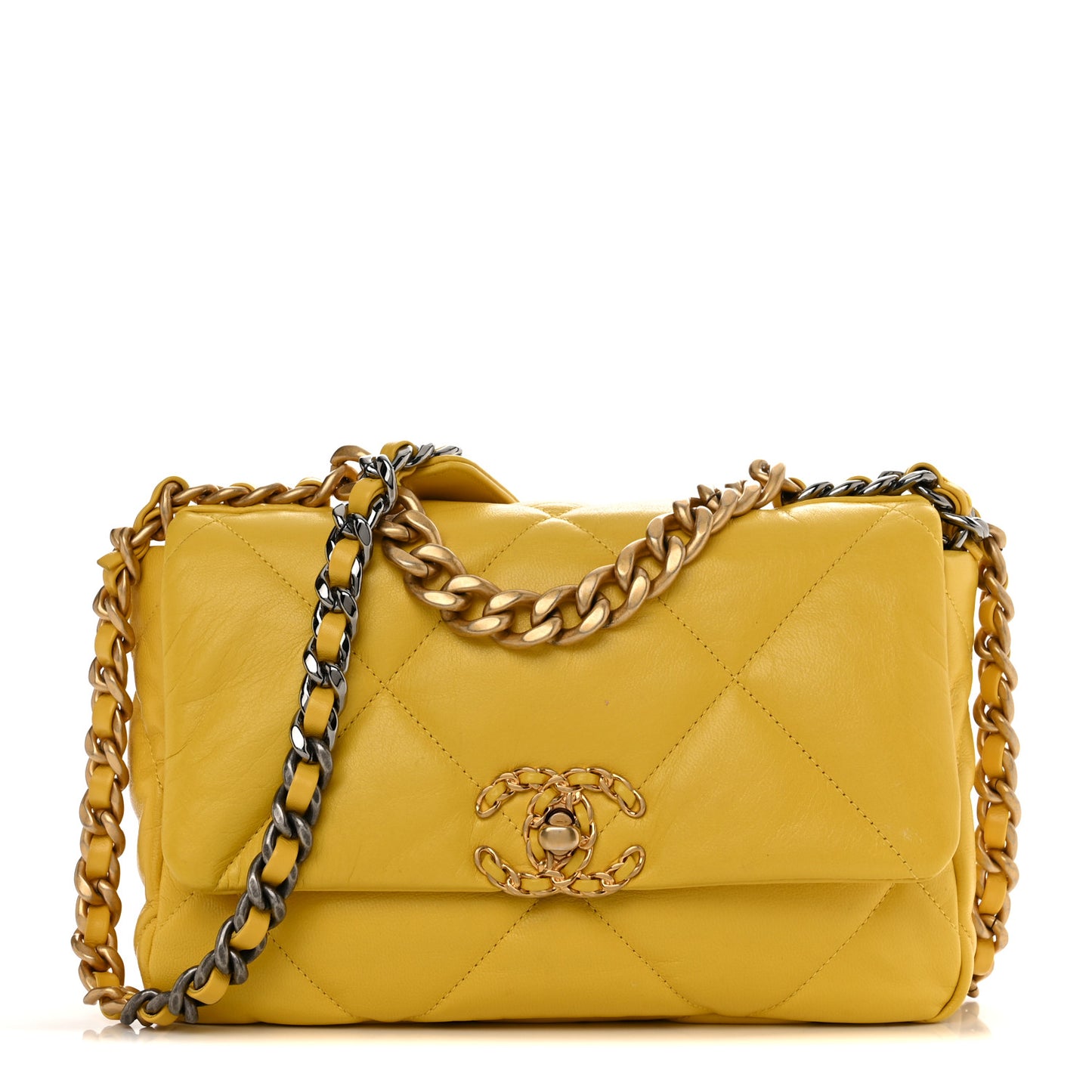 Lambskin Quilted Medium Chanel 19 Flap Yellow