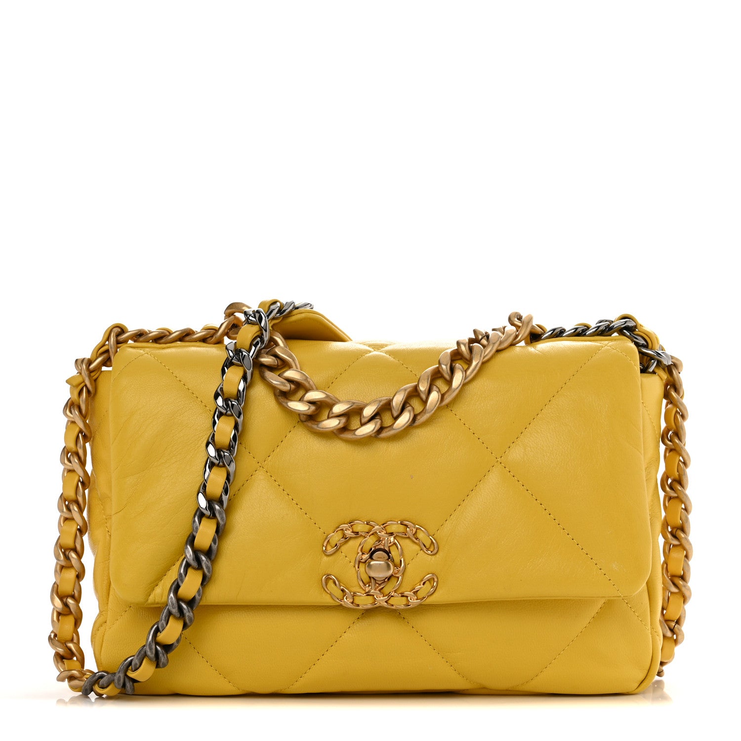 Chanel Lambskin Quilted Medium Chanel 19 Flap Yellow 1 of 10