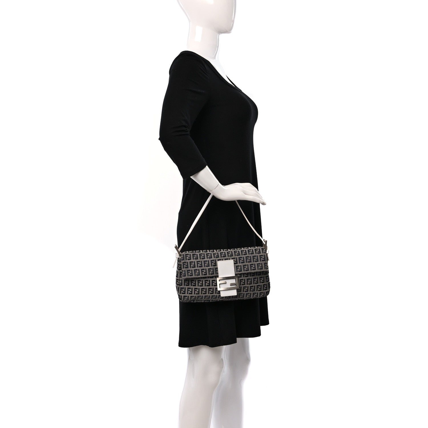 Fendi Zucchino Baguette Navy White 3 of 9