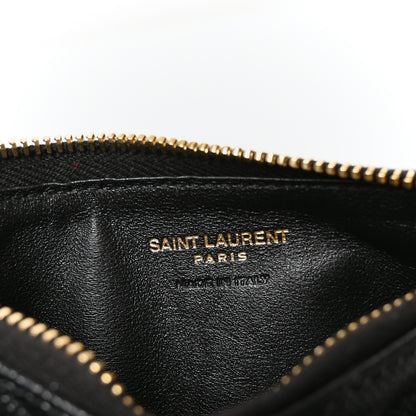 Saint Laurent Grain De Poudre Matelasse Chevron Monogram Fragments Zippered Card Case Black 6 of 6