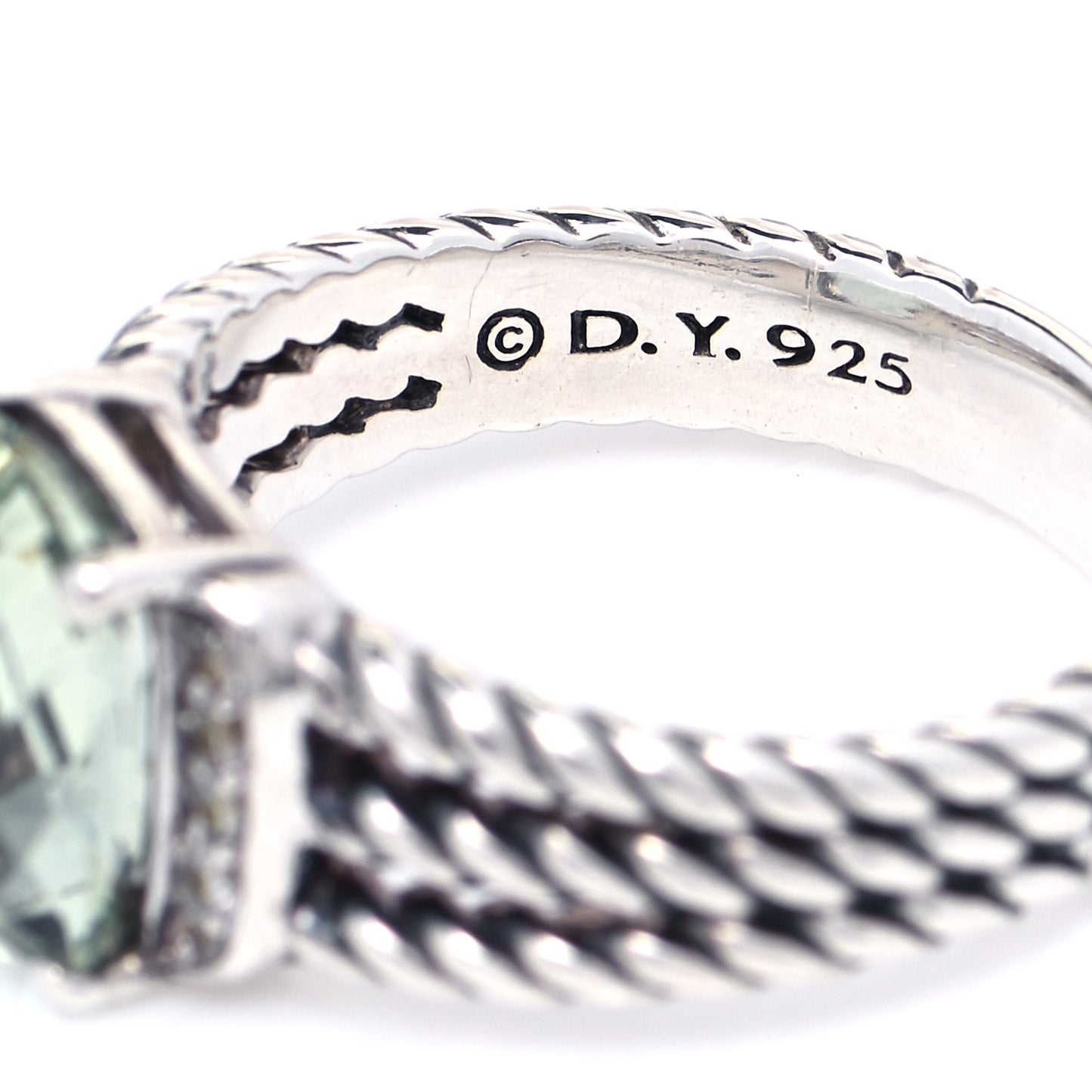 Sterling Silver Diamond Prasiolite 10mm Petite Wheaton Ring 57 8
