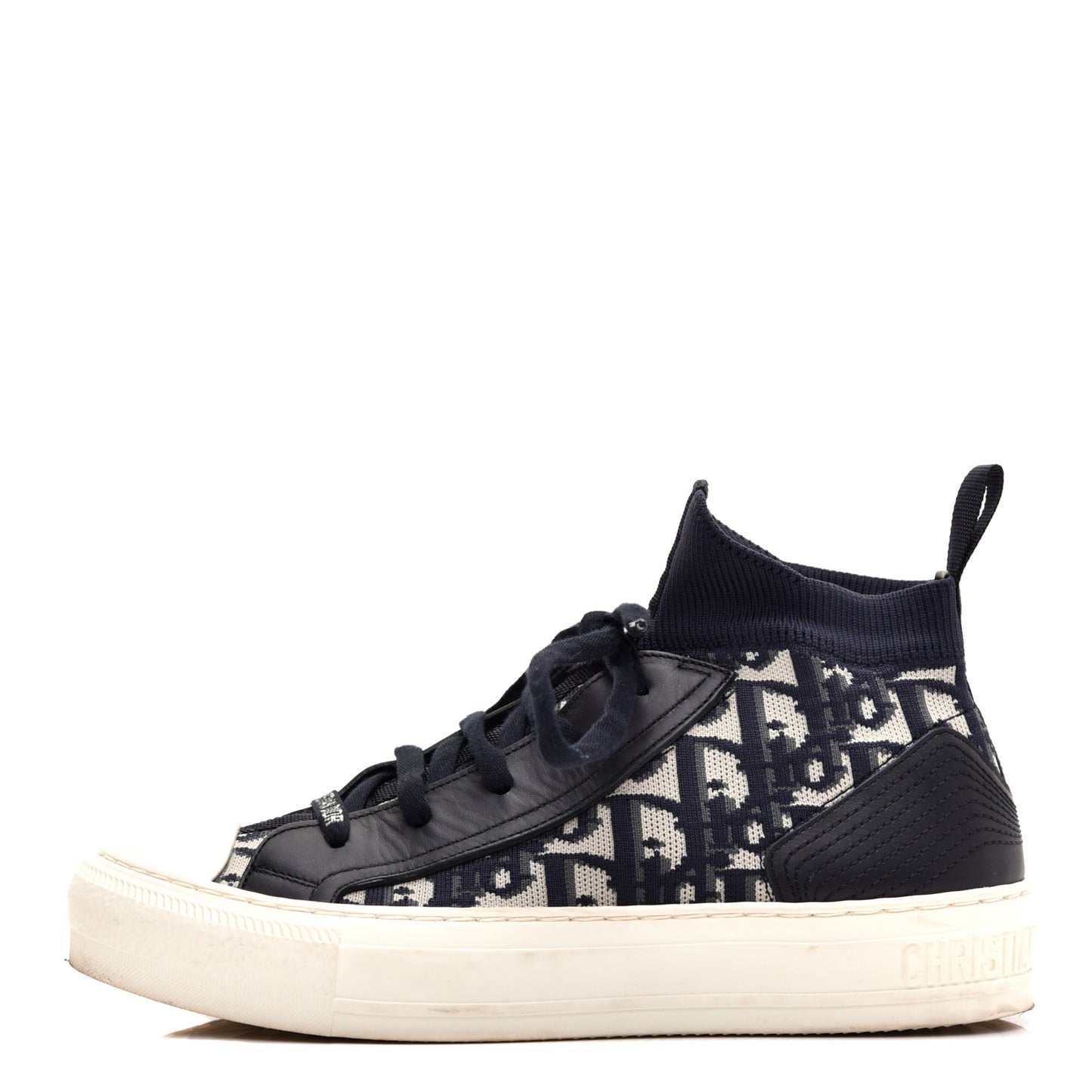 Technical Canvas Mesh Calfskin Womens Oblique Walk'n Dior High Top Sneakers 36.5 Deep Blue