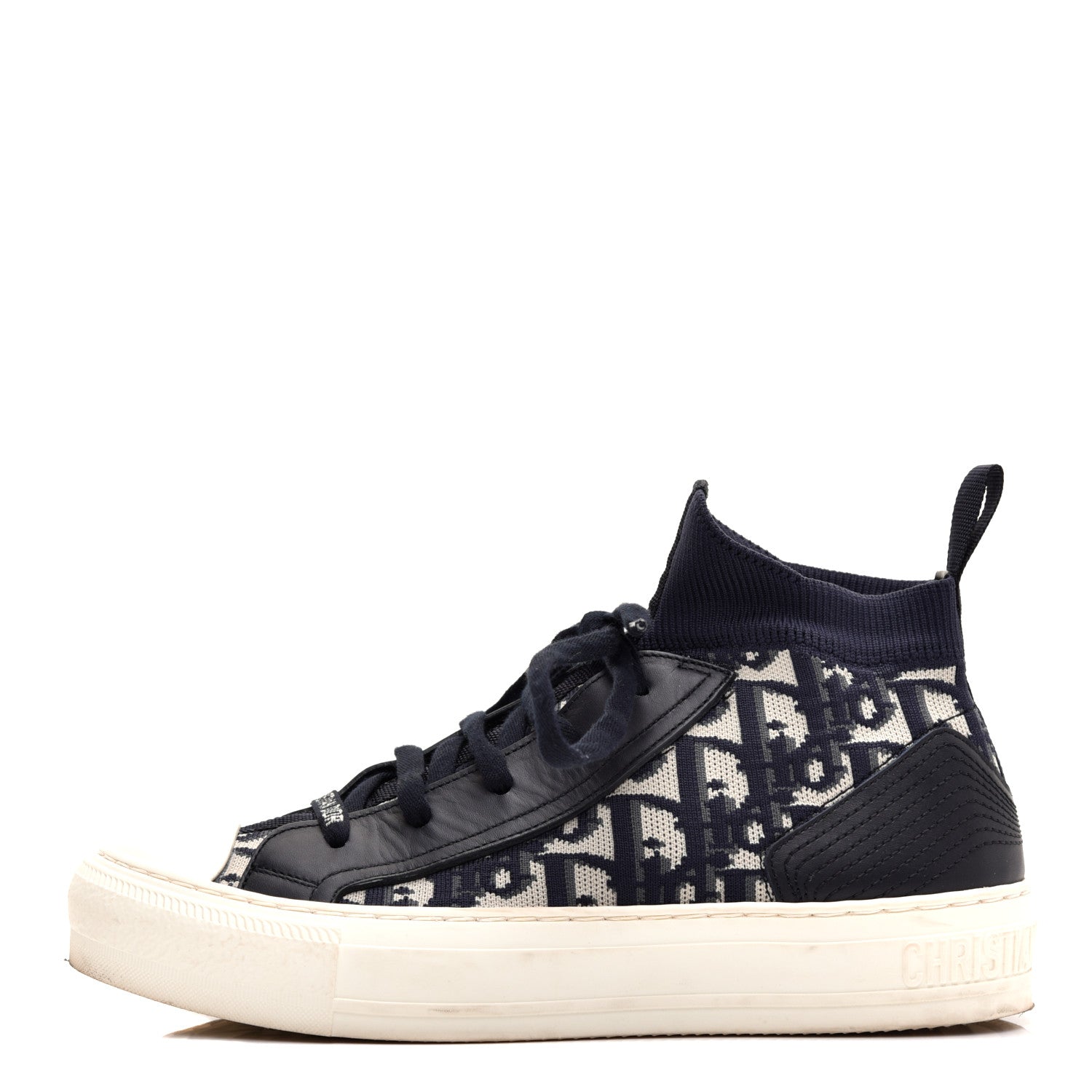 Christian Dior Technical Canvas Mesh Calfskin Womens Oblique Walk'n Dior High Top Sneakers 36.5 Deep Blue 2 of 8
