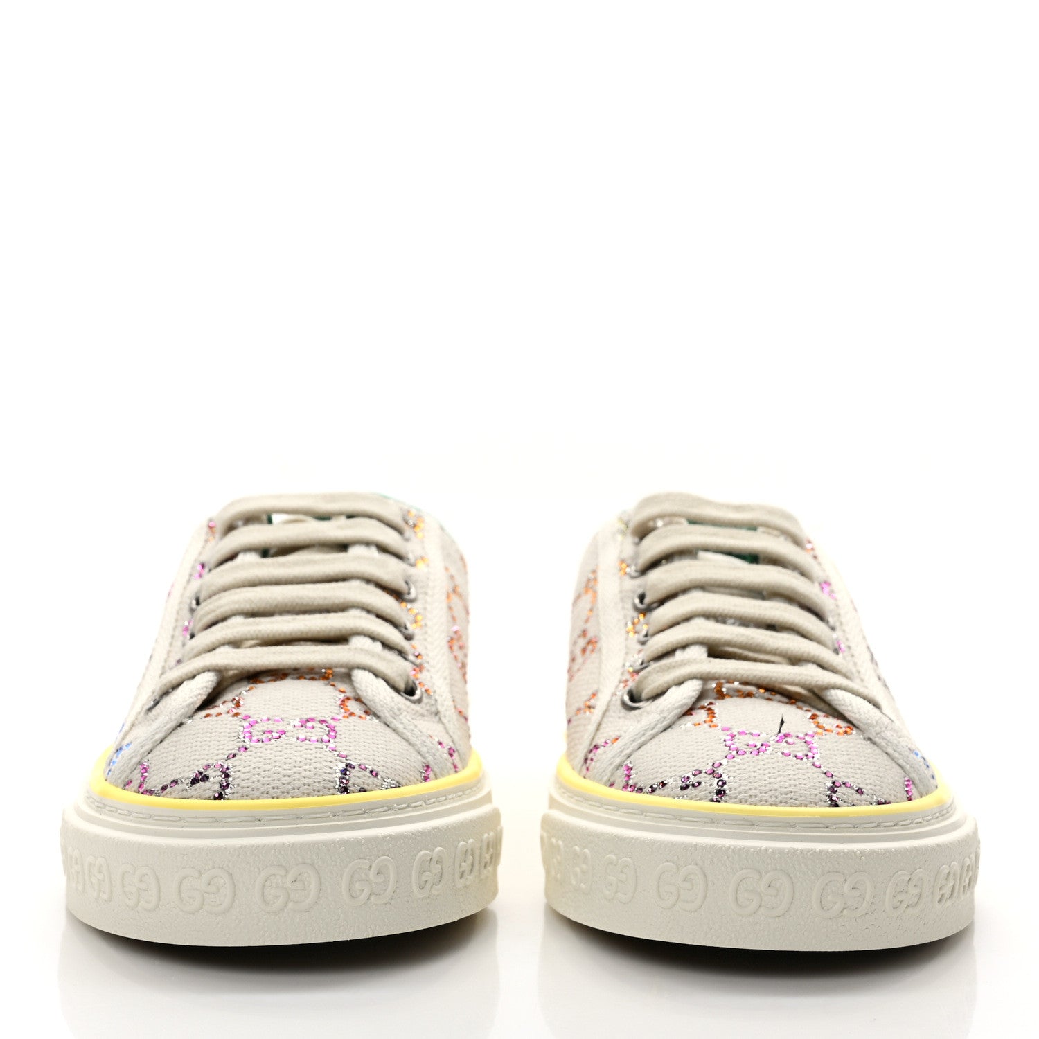 Gucci Canvas Lame Crystal GG Monogram Womens 1977 Tennis Sneakers 36 Gardenia Silver Mystic White 2 of 8