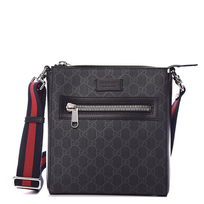 Gucci GG Supreme Monogram Web Small Flat Messenger Bag Black Grey 1 of 11