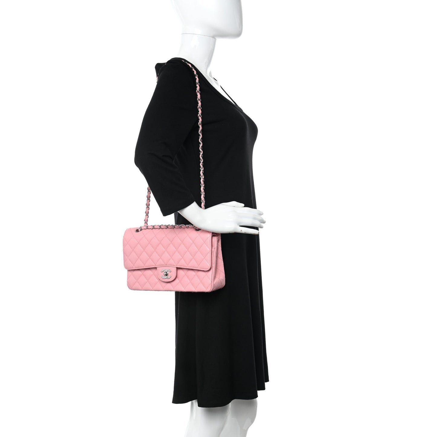 Caviar Quilted Medium Double Flap Pink