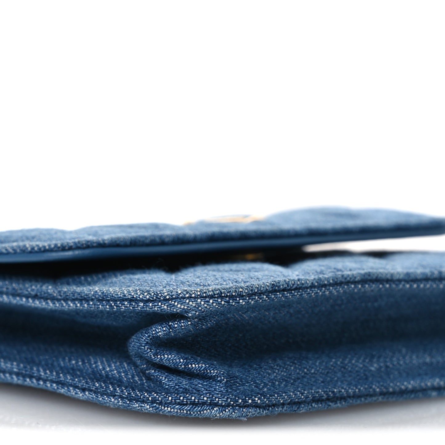 Denim Quilted CC Pearl Crush Clutch With Chain Blue Blue