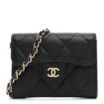 Chanel Caviar Quilted Flap Card Holder Chain Wristlet Black 1 of 12