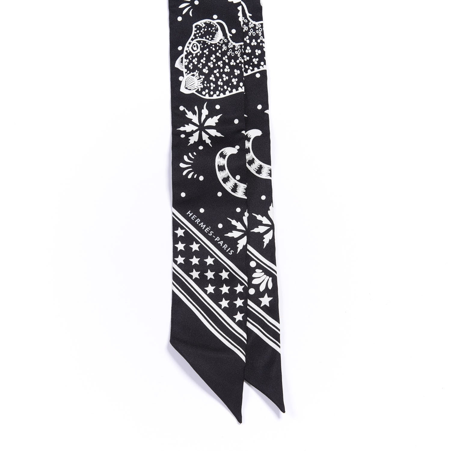 Hermes Silk Les Leopards Twilly Black White 2 of 4