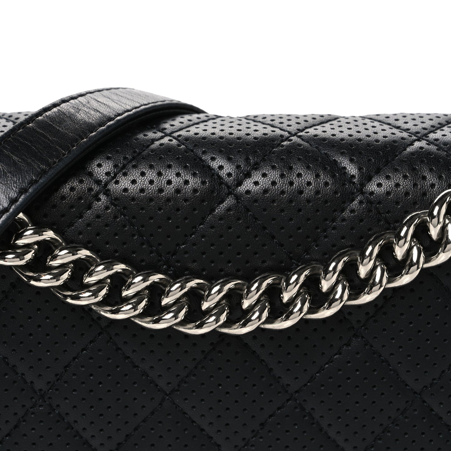 Lambskin Perforated Quilted New Medium Boy Flap Black