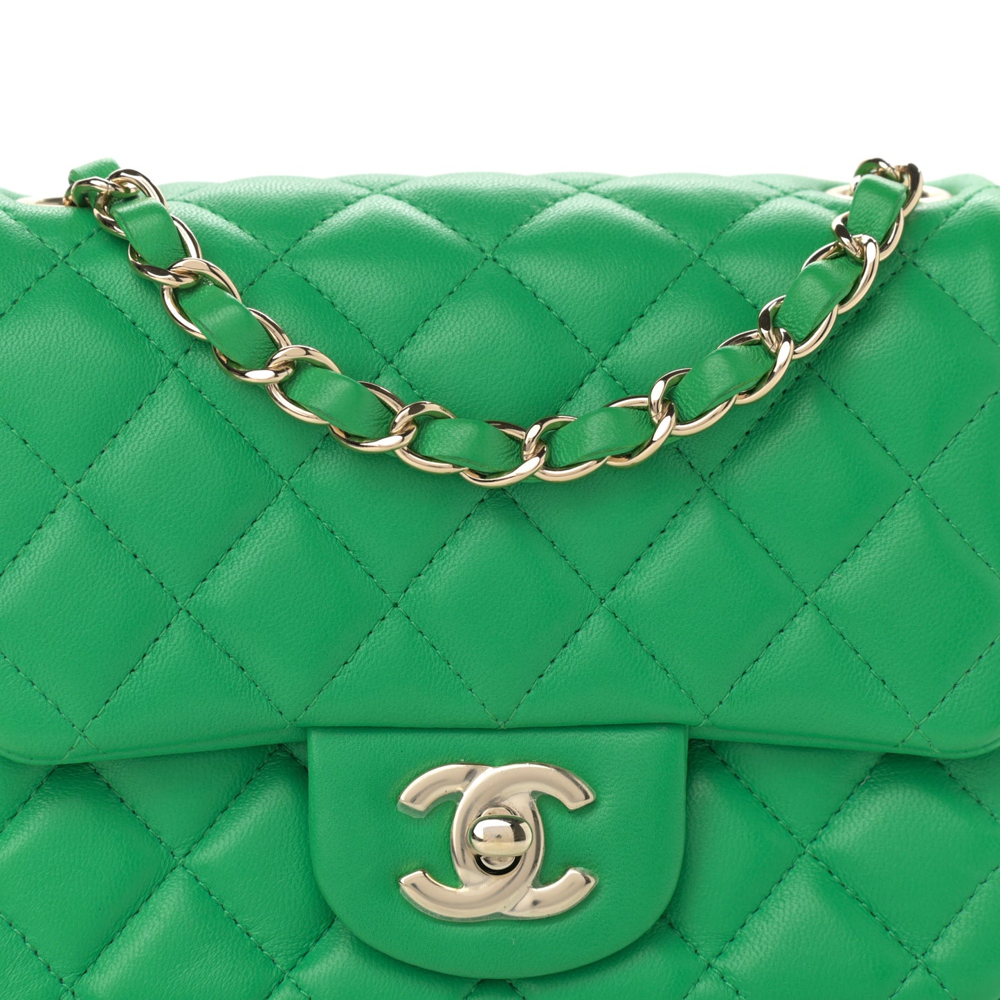 Lambskin Quilted Mini Square Flap Green