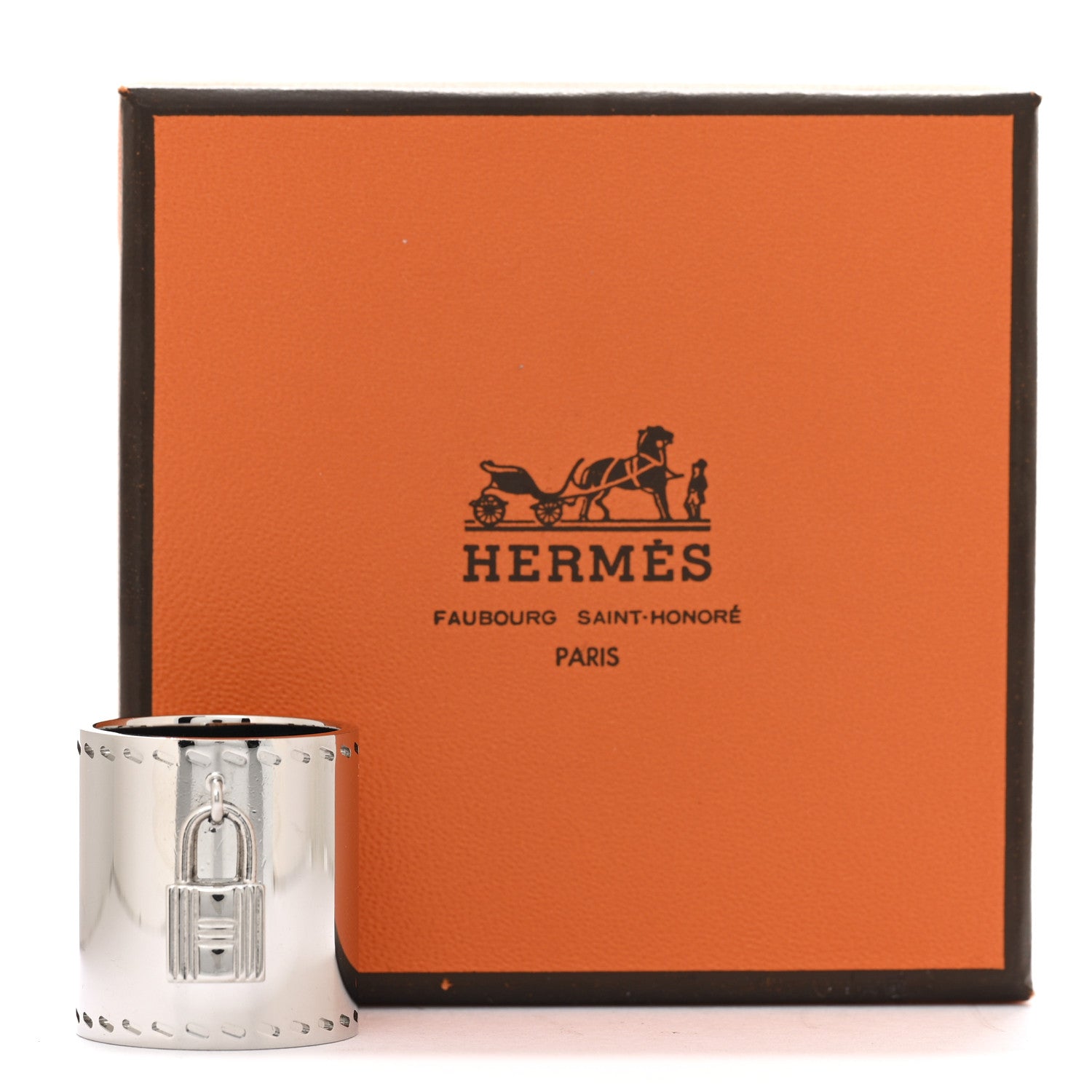 Hermes Permabrass Padlock Charm Scarf Ring Silver 4 of 4