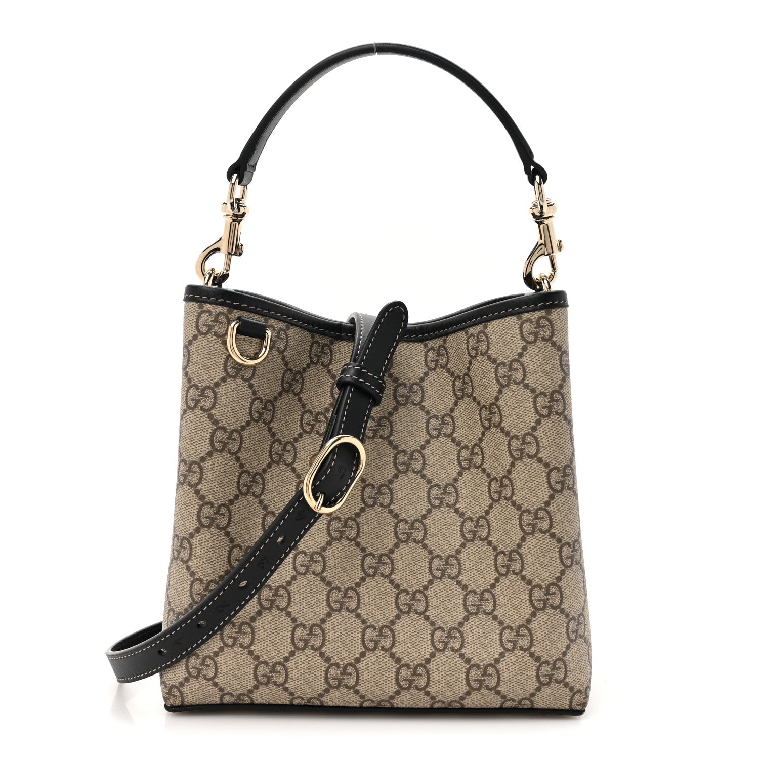 Gucci GG Supreme Monogram Emblem Mini Bucket Bag Beige Dark Brown Black Beige Dark Brown Black 1 of 10