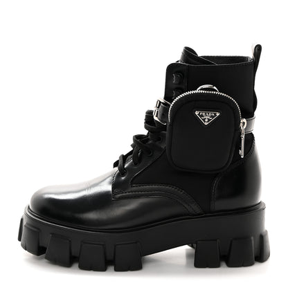 Prada Spazzolato Rois Nylon Metal Triangle Logo Monolith Pouch Pocket 55mm Boots 40 Black 1 of 16