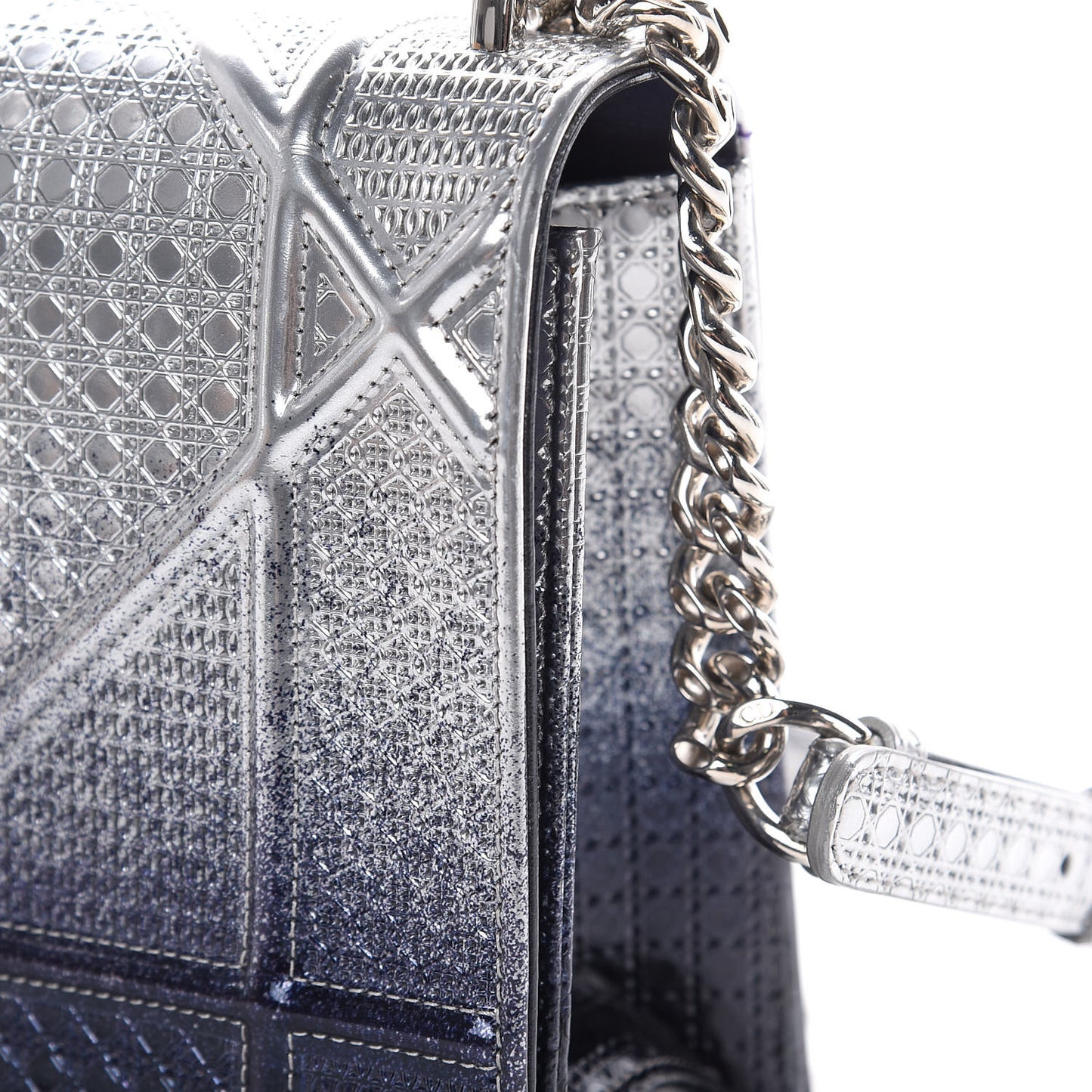 Metallic Patent Micro-Cannage Gradient Medium Diorama Flap Bag Silver Blue