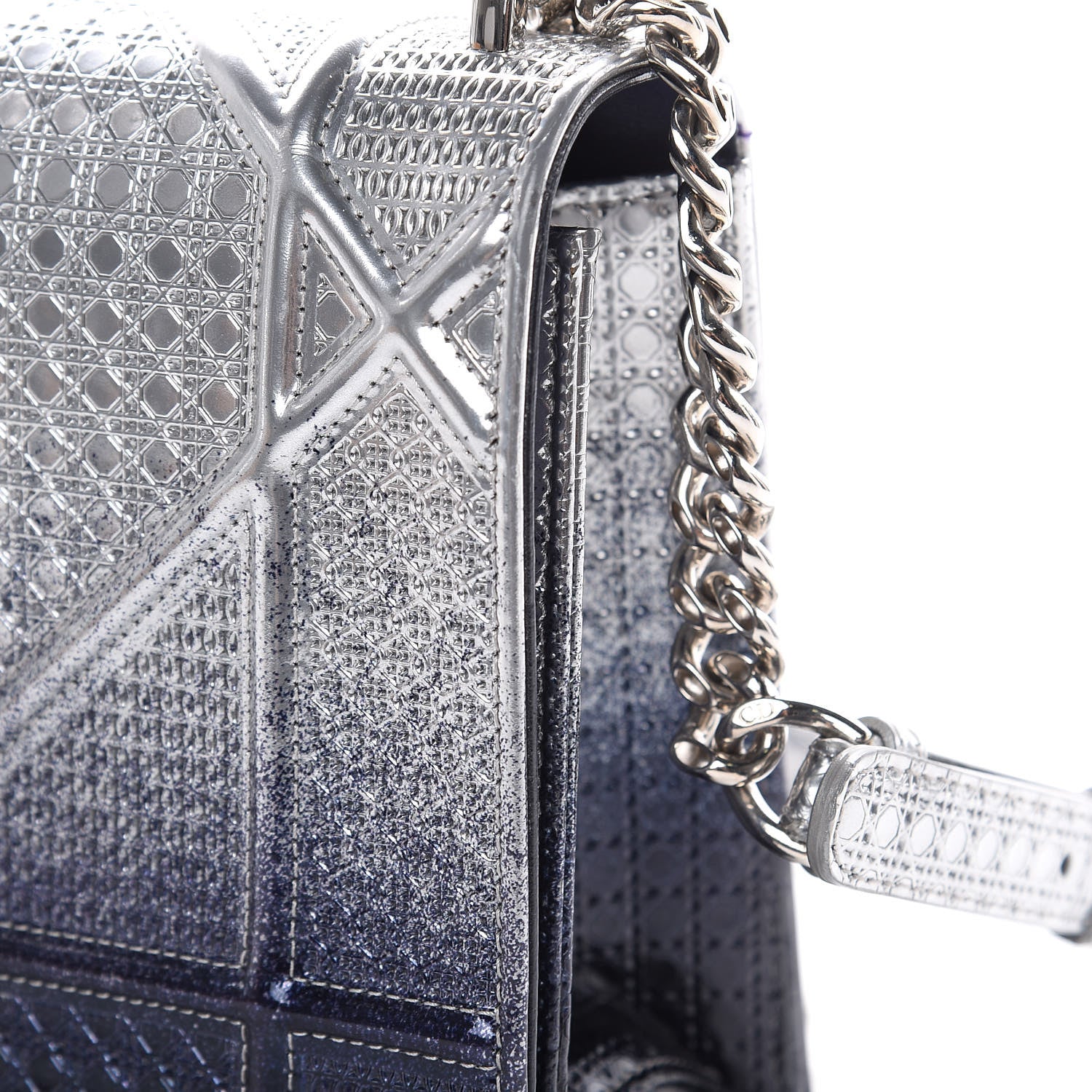 Christian Dior Metallic Patent Micro-Cannage Gradient Medium Diorama Flap Bag Silver Blue 9 of 12