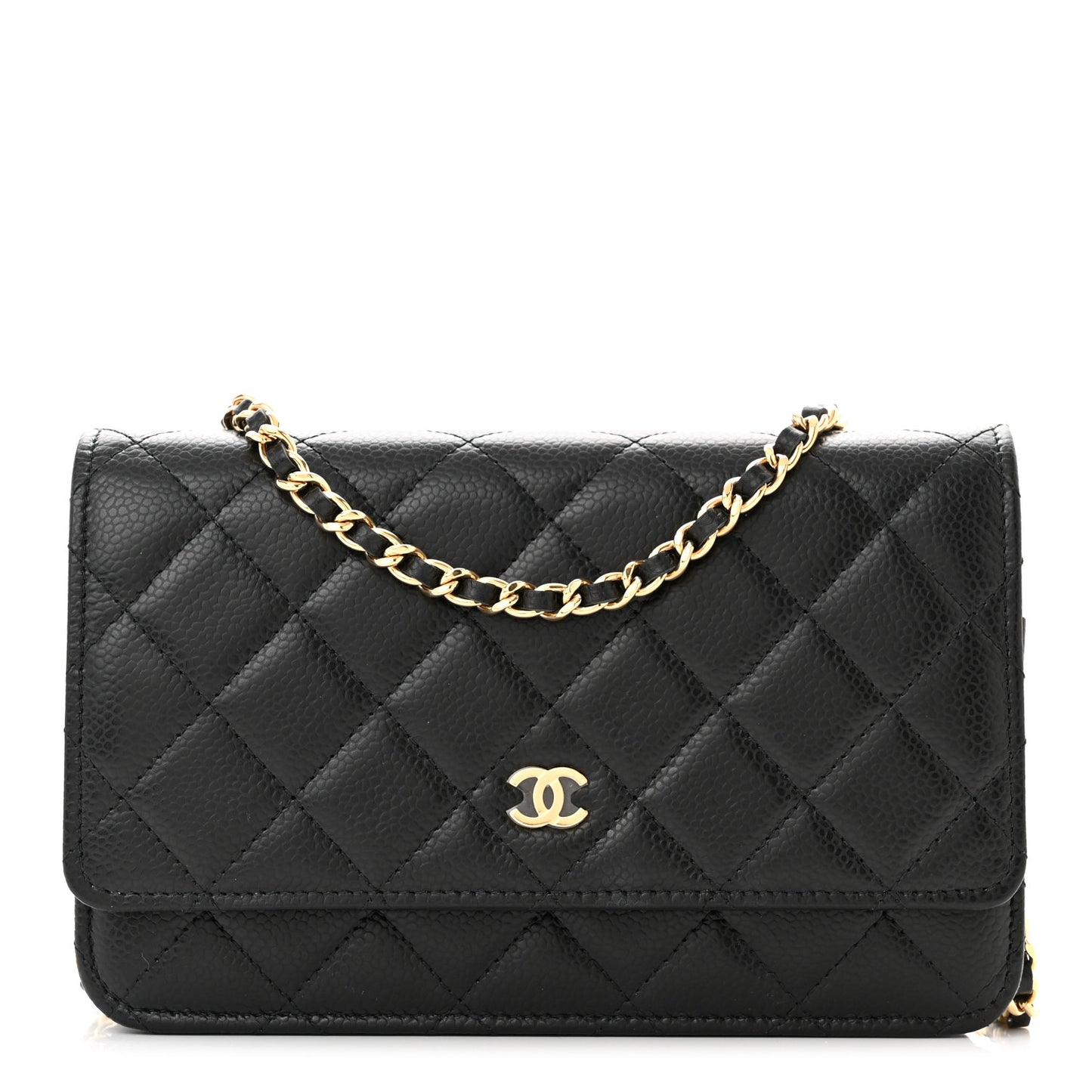 Caviar Quilted Wallet on Chain WOC Black