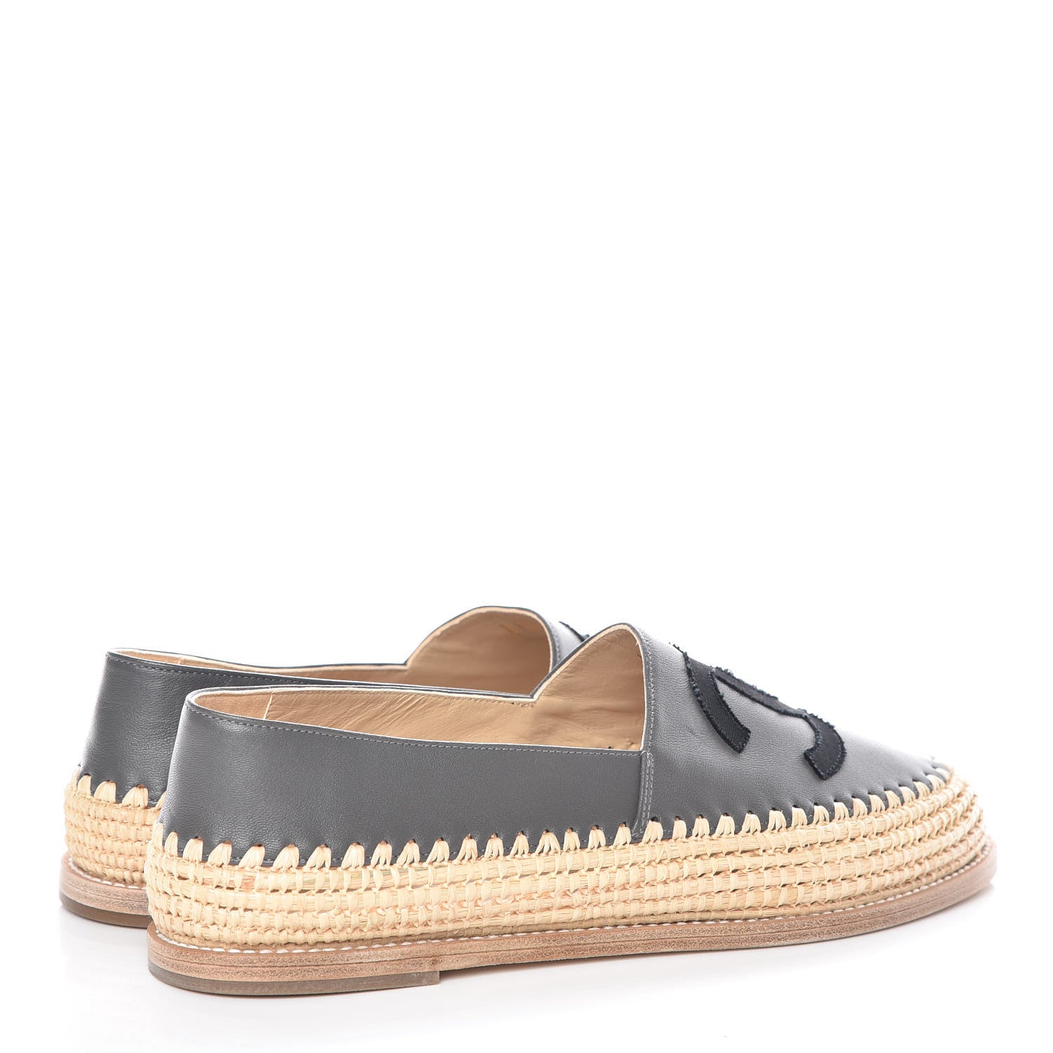 Chanel Lambskin Grosgrain CC Espadrilles 39 Grey Black 4 of 9