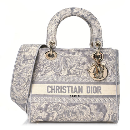 Christian Dior Canvas Toile De Jouy Reverse Embroidered Medium Lady D-Lite Gray 1 of 11