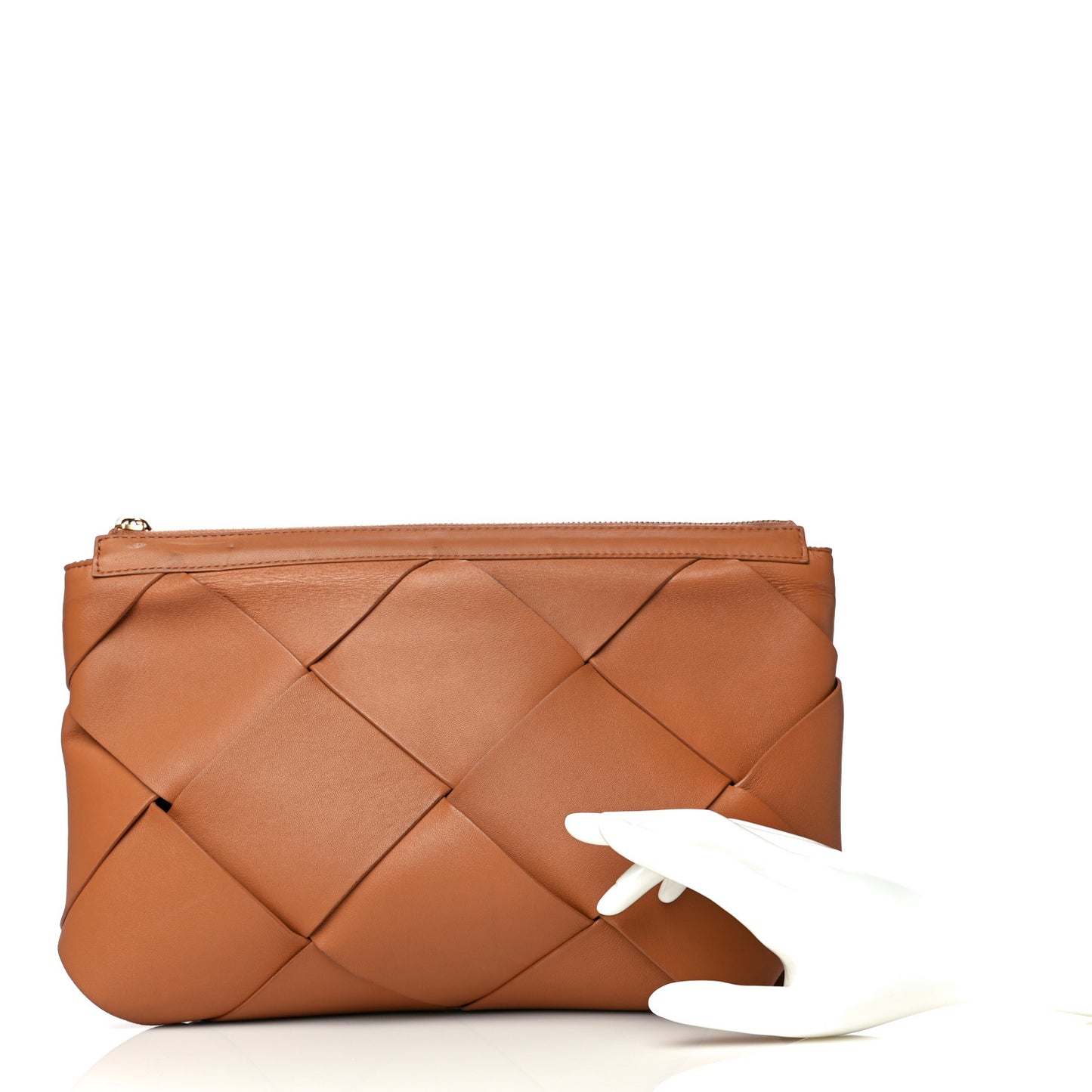 Nappa Maxi Blown Up Intrecciato Pouch Clutch Caramel