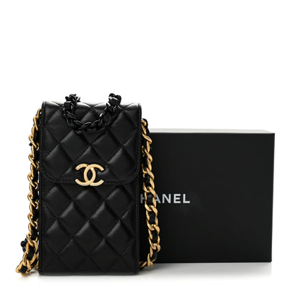 Chanel Lambskin Quilted Lacquered Chain Phone Holder With Chain Black 13 of 13