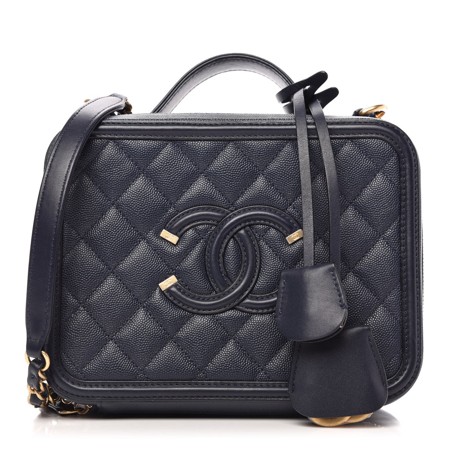 Caviar Quilted Medium CC Filigree Vanity Case Navy