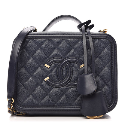 Chanel Caviar Quilted Medium CC Filigree Vanity Case Navy 1 of 10