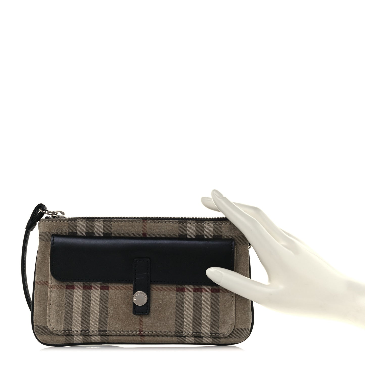 Calfskin Suede House Check Clutch Black
