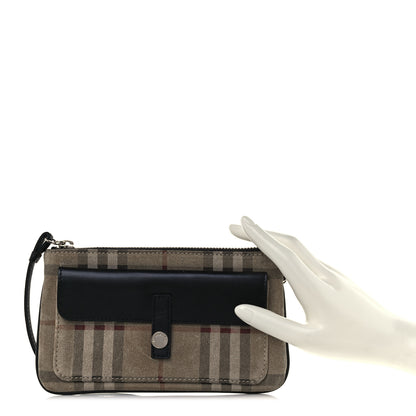 Burberry Calfskin Suede House Check Clutch Black 2 of 8