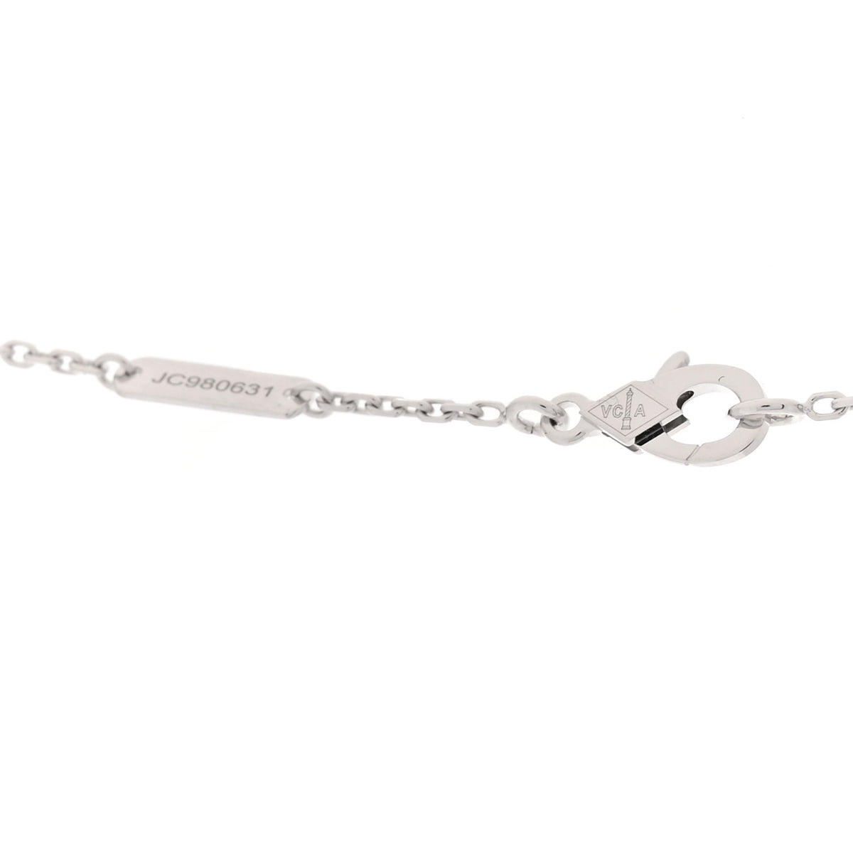 Van Cleef & Arpels 18K White Gold Diamond Celadon Green Sevres Porcelain Vintage Alhambra Pendant Necklace 4 of 6