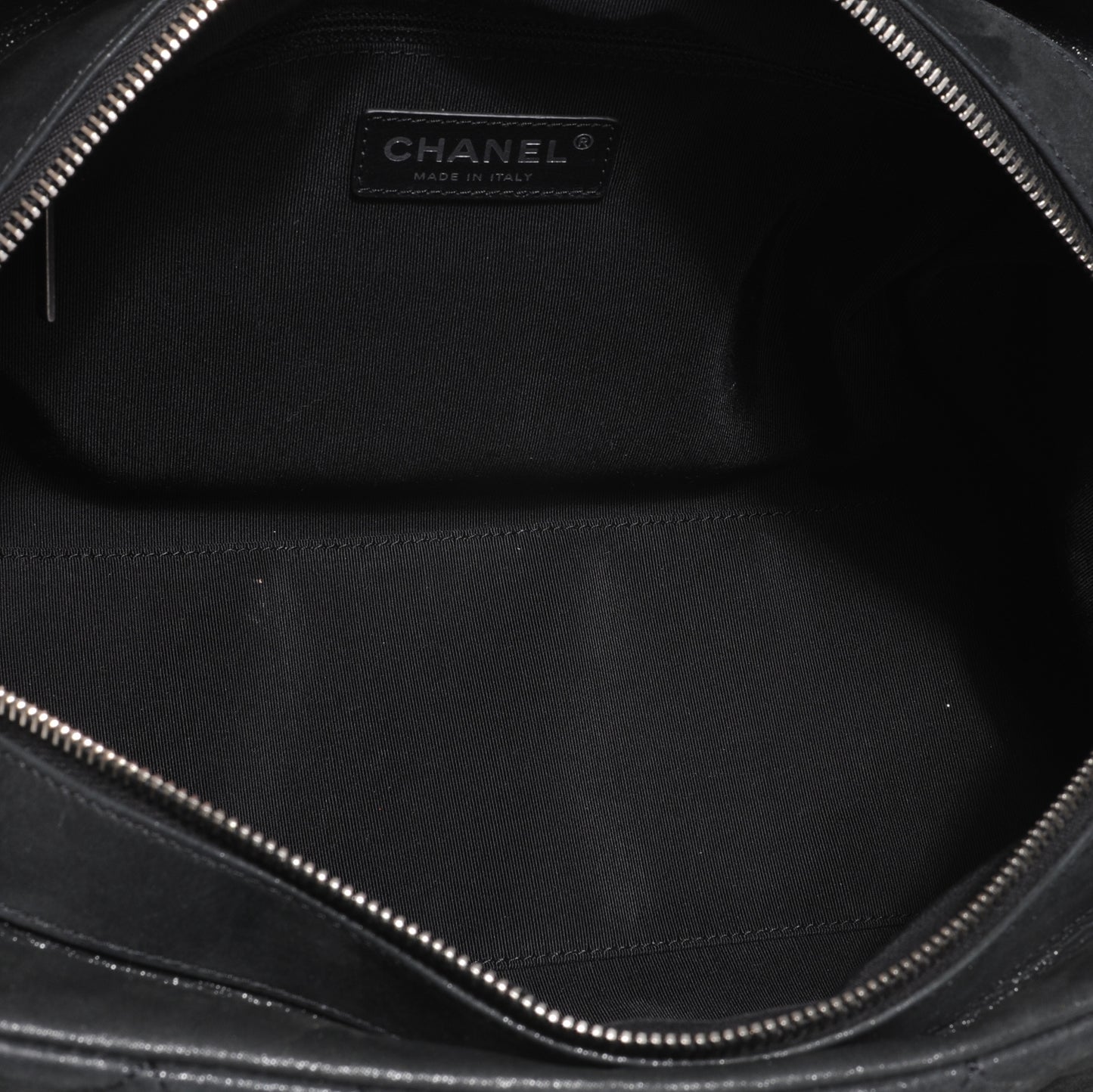 Iridescent Calfskin Chic Quilt Bowling Bag Black