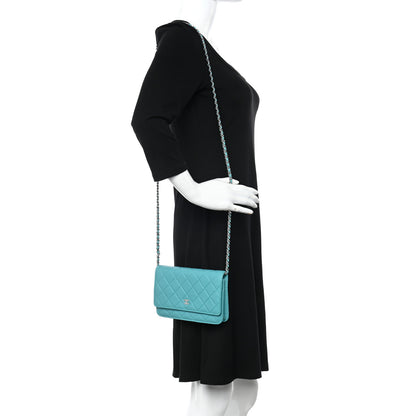 Chanel Lambskin Quilted Wallet On Chain WOC Turquoise 2 of 10