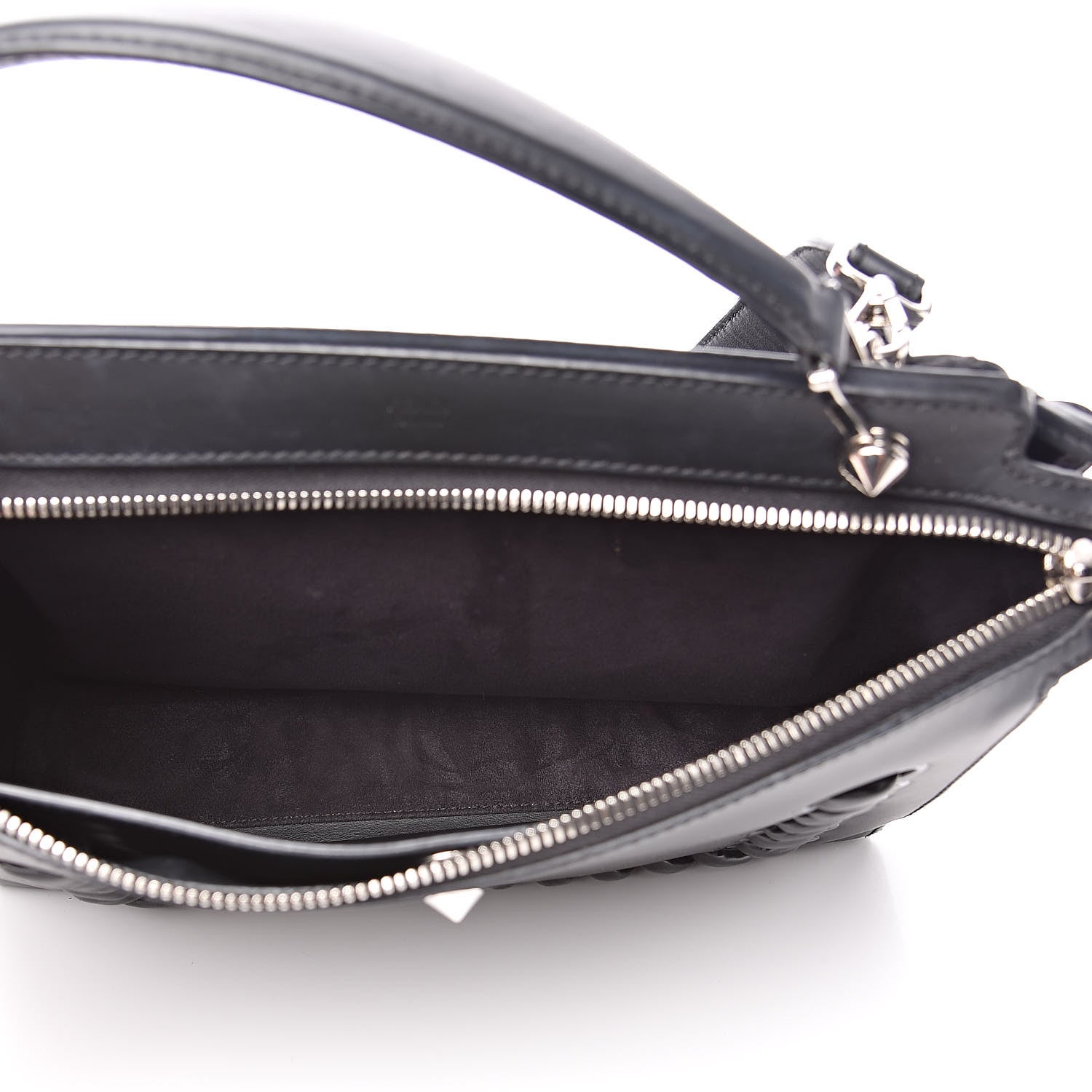 Fendi Vitello Baltico Dolce Shiny Nappa Lace Up DotCom Satchel Black Blue 5 of 17