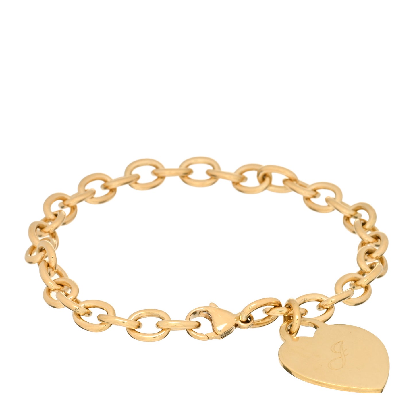 18K Yellow Gold Heart Tag Charm Bracelet