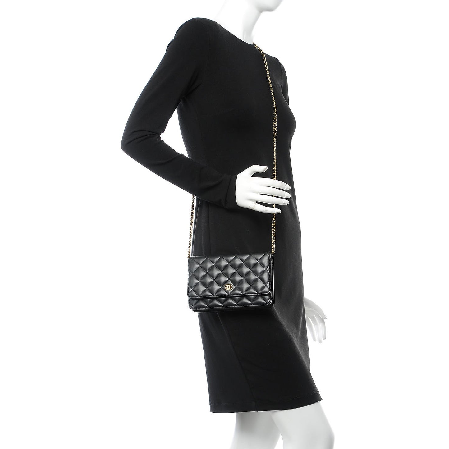 Lambskin Quilted Wallet On Chain WOC Black