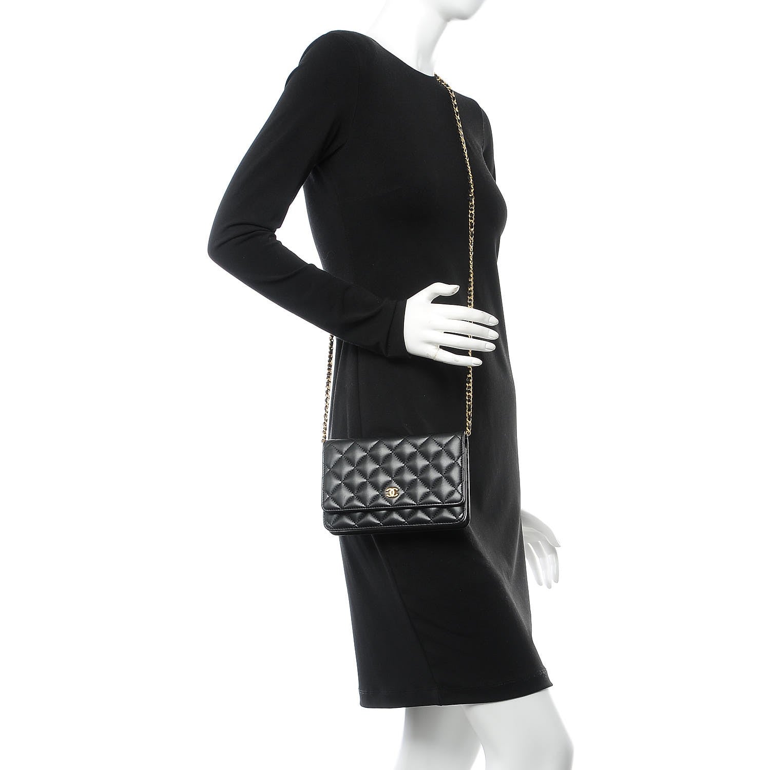 Chanel Lambskin Quilted Wallet On Chain WOC Black 2 of 8