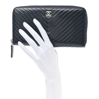 Chanel Patent Chevron Zip Around Wallet Blue 2 of 10