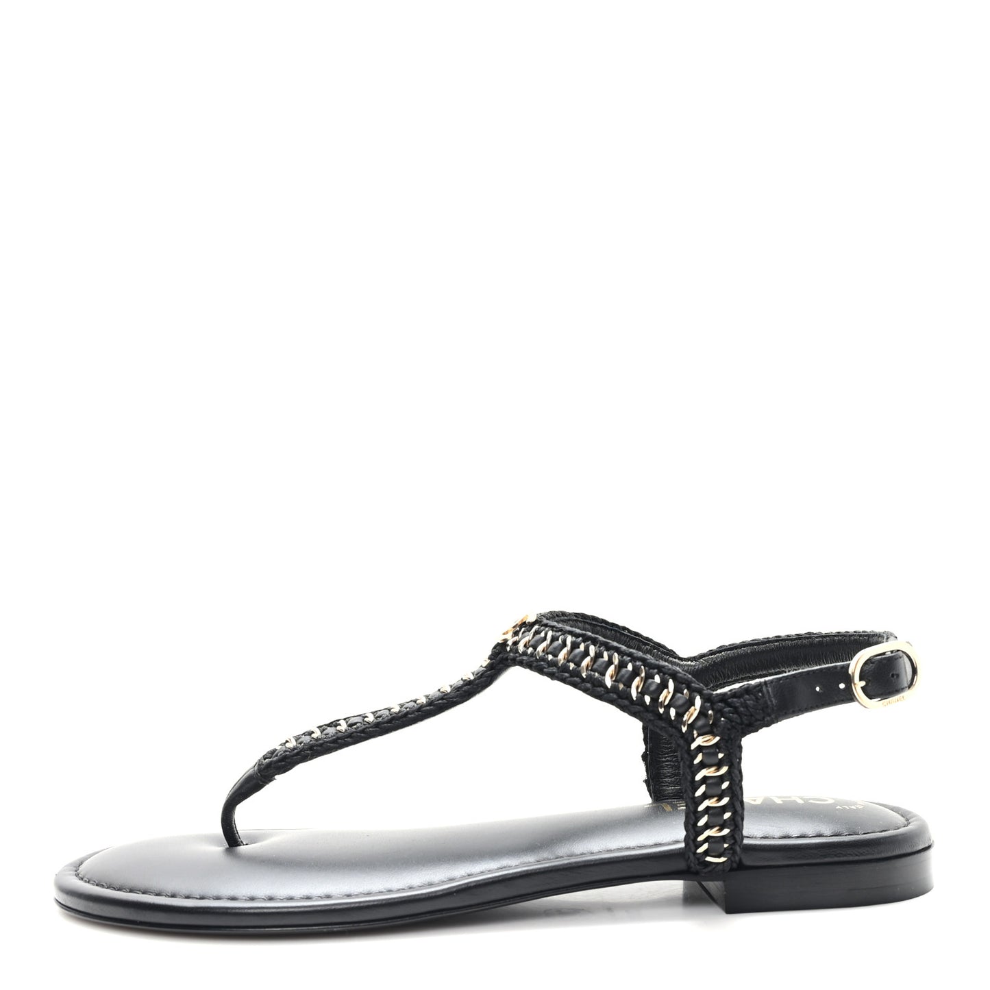Lambskin Embroidered CC Thong Sandals 39.5 Black