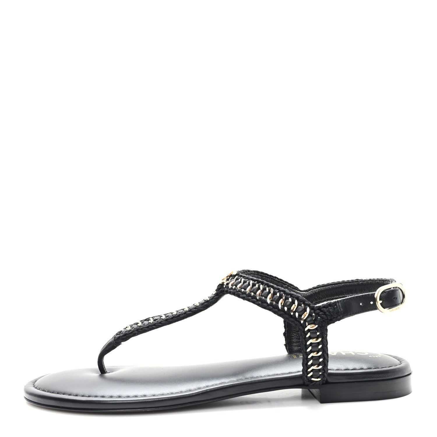 Chanel Lambskin Embroidered CC Thong Sandals 39.5 Black 1 of 10