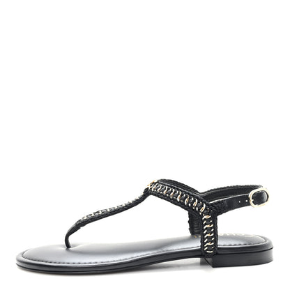 Chanel Lambskin Embroidered CC Thong Sandals 39.5 Black 1 of 10